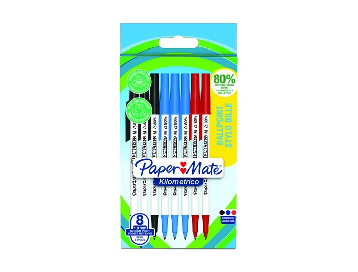 Papermate Bolígrafo Kilométrico Punta 1 mm Plástico Reciclado 80% Blister 6 Unidades Negro
