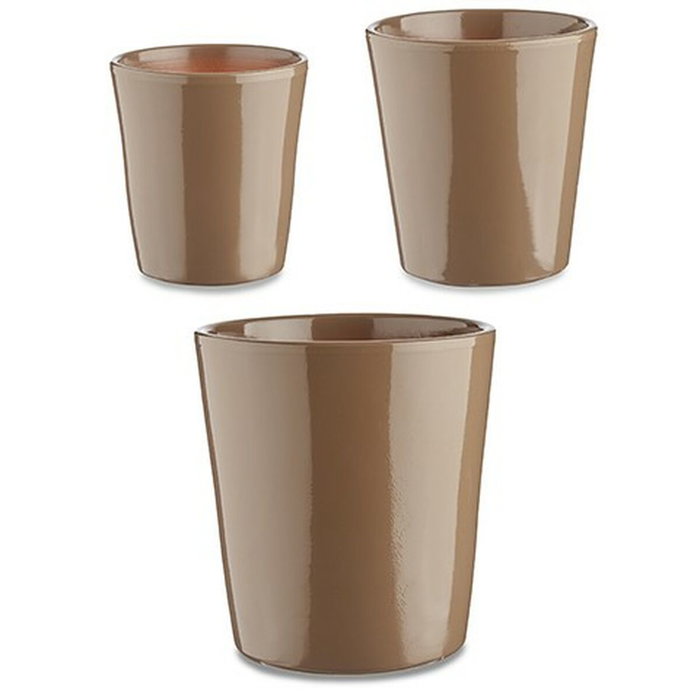 Ibergarden Set de 3 Macetas de Cerámica Cónica Taupe Ibergarden Set de 3 Macetas de Cerámica Cónica Taupe