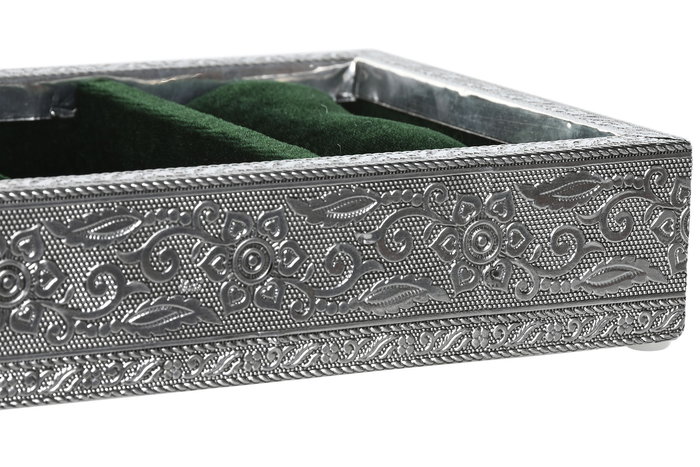 DKD Home Decor Bandeja Ambiente Indio Pavo Real Plateado Verde Aluminio Velvet Madera 25 x 15 x 5 cm