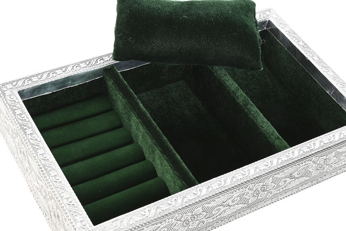 DKD Home Decor Bandeja Ambiente Indio Pavo Real Plateado Verde Aluminio Velvet Madera 25 x 15 x 5 cm