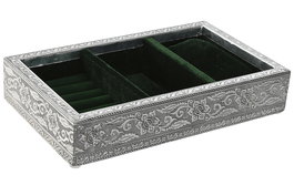 DKD Home Decor Bandeja Ambiente Indio Pavo Real Plateado Verde Aluminio Velvet Madera 25 x 15 x 5 cm