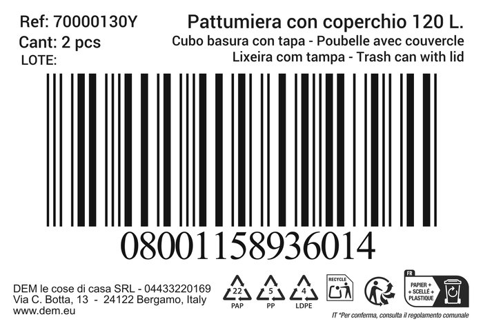 Inde Cubo Basura Con Tapa 120 Lt. Negro/Amarillo 47,5 cm Ancho x 95 cm Alto x 57 cm Largo (2 Unidades)