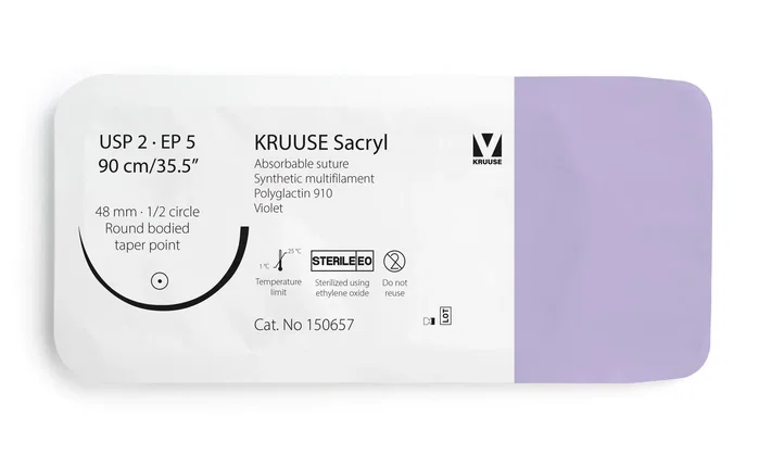 kruuse Sutura Sacryl 2 90cm con Aguja de 48mm Violeta kruuse Sutura Sacryl 2 90cm con Aguja de 48mm Violeta
