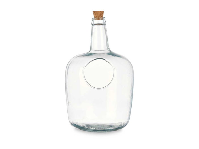 Giftdecor Garrafa con Agujero 8L con Tapón de Corcho - Vidrio Transparente, Corcho Natural - 22 cm x 37 cm x 22 cm