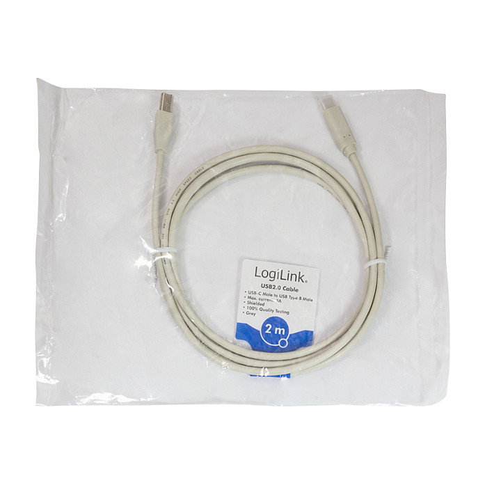 LogiLink Cable USB 2.0 Tipo-C a Tipo-B, 2 m, gris