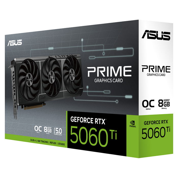 ASUS Prime NVIDIA GeForce RTX 5060 Ti OC 8GB GDDR7 Tarjeta Gráfica de 3 Ventiladores - RTX 5060 Ti 8GB ASUS Prime OC GDDR7 3Fan