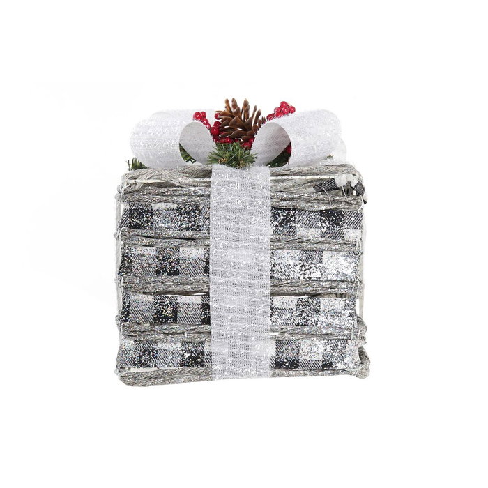 DKD Home Decor Set de 3 Piezas Decorativas de Ratán con LED y Acabado Nevado Blanco