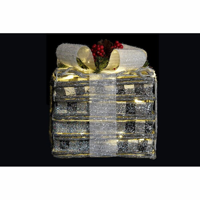 DKD Home Decor Set de 3 Piezas Decorativas de Ratán con LED y Acabado Nevado Blanco