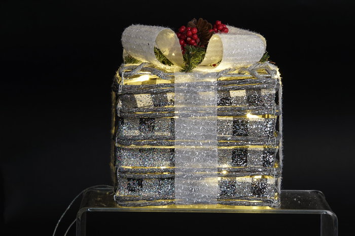 DKD Home Decor Regalo Navidad Set de 3 Ratán Metal LED Blanco Plateado 25x25x29 cm DKD Home Decor Regalo Navidad Set de 3 Ratán Metal LED Blanco Plateado 25x25x29 cm