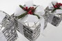 DKD Home Decor Regalo Navidad Set de 3 Ratán Metal LED Blanco Plateado 25x25x29 cm