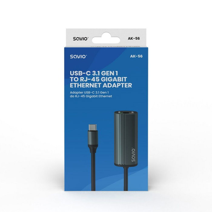 Savio AK-56 Adaptador USB-C 3.1 Gen 1 a RJ-45 Gigabit Ethernet