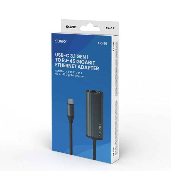 Savio AK-56 Adaptador USB-C 3.1 Gen 1 a RJ-45 Gigabit Ethernet
