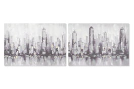 DKD Home Decor Cuadro Lienzo MDF Blanco Gris 70 x 100 x 2.8 cm (2 Unidades)