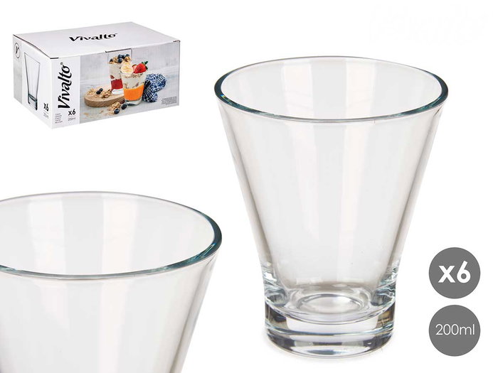 Vivalto Pack de 24 Vasos Cónicos de Vidrio Transparente 200 ml Vivalto Pack de 24 Vasos Cónicos de Vidrio Transparente 200 ml