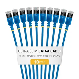 StarTech 10 unidades de Cable Ethernet Cat6a Ultrafino Azul 15cm