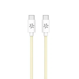 Celly Cable USB-C a USB-C de 1,5 m, Algodón Trenzado, Blanco y Amarillo