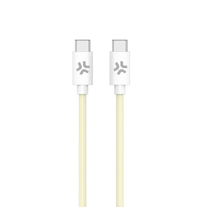 Celly Cable USB-C a USB-C de 1,5 m, Algodón Trenzado, Blanco y Amarillo Celly Cable USB-C a USB-C de 1,5 m, Algodón Trenzado, Blanco y Amarillo