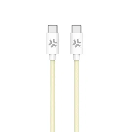 Celly Cable USB-C a USB-C Trenzado de 1.5m con Carga Rápida 60W - Blanco y Amarillo para iPhone 15 y Smartphones Android