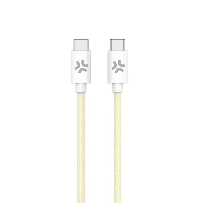 Celly Cable USB-C a USB-C Trenzado de 1.5m con Carga Rápida 60W - Blanco y Amarillo para iPhone 15 y Smartphones Android