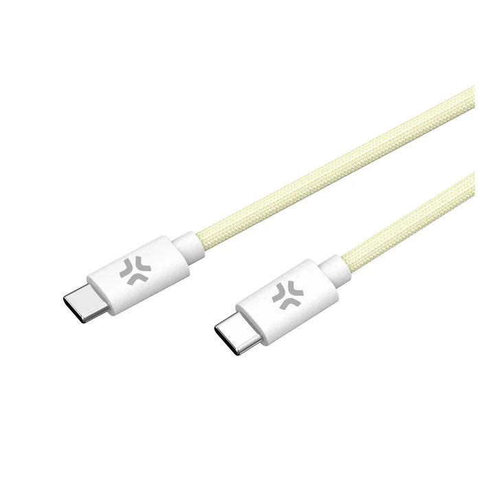 Celly Cable USB-C a USB-C Trenzado de 1.5m con Carga Rápida 60W - Blanco y Amarillo para iPhone 15 y Smartphones Android