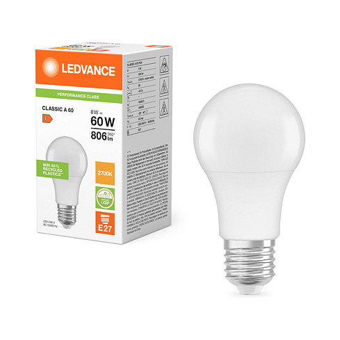 OSRAM CLA60 LED Bombilla 8.5W 806lm 2700K Blanco Cálido E27 A60 Forma A, 15000h, No Regulable
