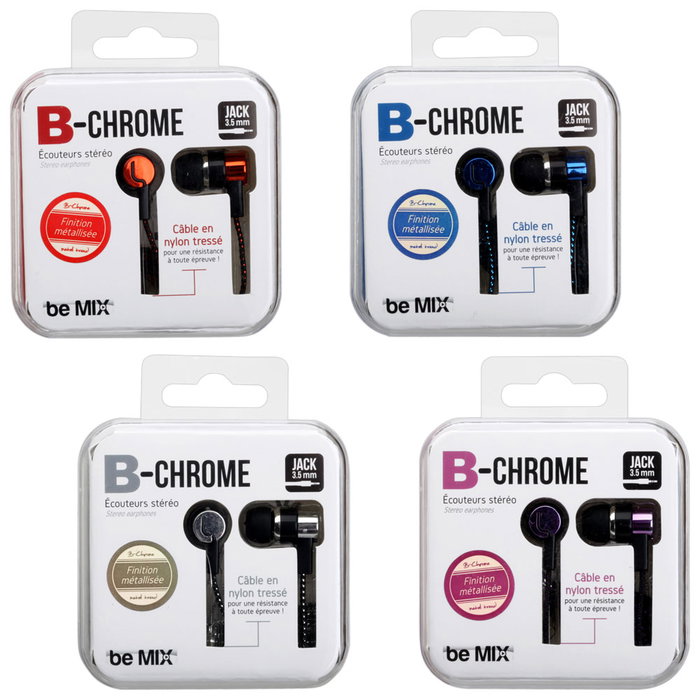 Auriculares Be Mix B-Chrome, Colección Access Tel, Cable Nailon Compatible con Smartphones y iPad, 110 cm