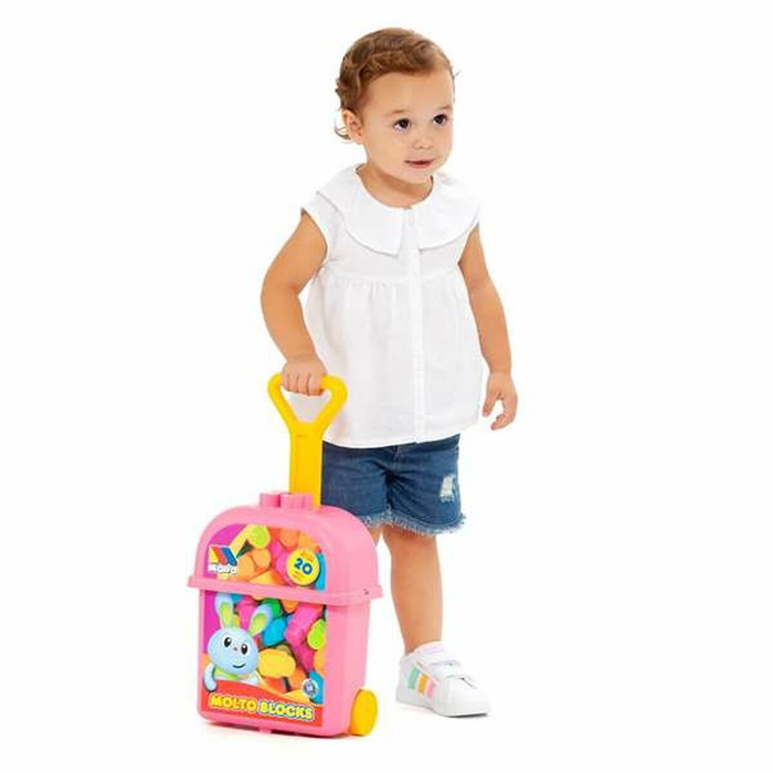 Molto Carrito maleta trolley rosa con 20 bloques