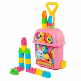 Molto Carrito maleta trolley rosa con 20 bloques
