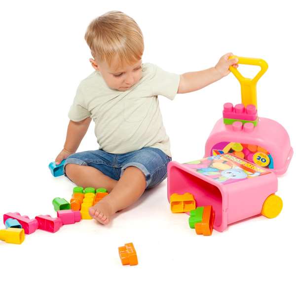 Molto Carrito Maleta Trolley Rosa con 20 Bloques para Niños