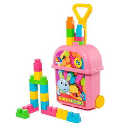 Molto Carrito Maleta Trolley Rosa con 20 Bloques para Niños