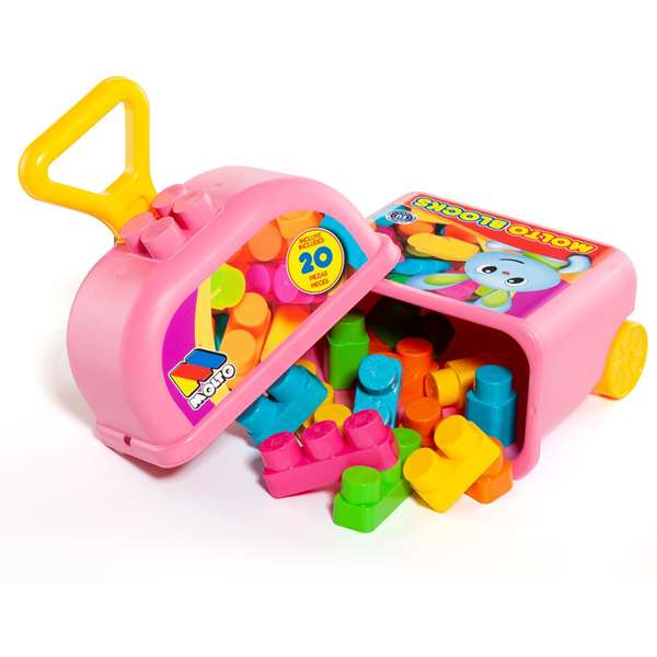 Molto Carrito Maleta Trolley Rosa con 20 Bloques para Niños