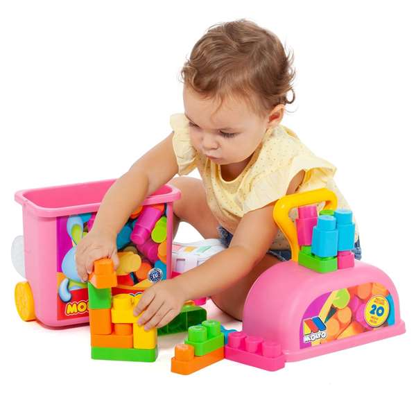 Molto Carrito Maleta Trolley Rosa con 20 Bloques para Niños