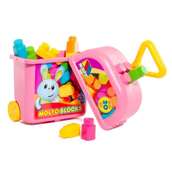 Molto Carrito Maleta Trolley Rosa con 20 Bloques para Niños