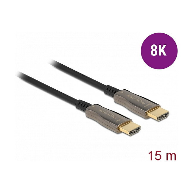 DeLOCK Cable Óptico Activo HDMI 8K 60Hz 15m, 48 Gbit/s, 7680x4320, HDR, HDCP 2.2, Conectores Chapados en Oro, Negro DeLOCK Cable Óptico Activo HDMI 8K 60Hz 15m, 48 Gbit/s, 7680x4320, HDR, HDCP 2.2, Conectores Chapados en Oro, Negro