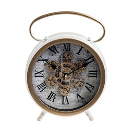 DKD Home Decor Reloj de Sobremesa Metal y Cristal Blanco y Dorado
