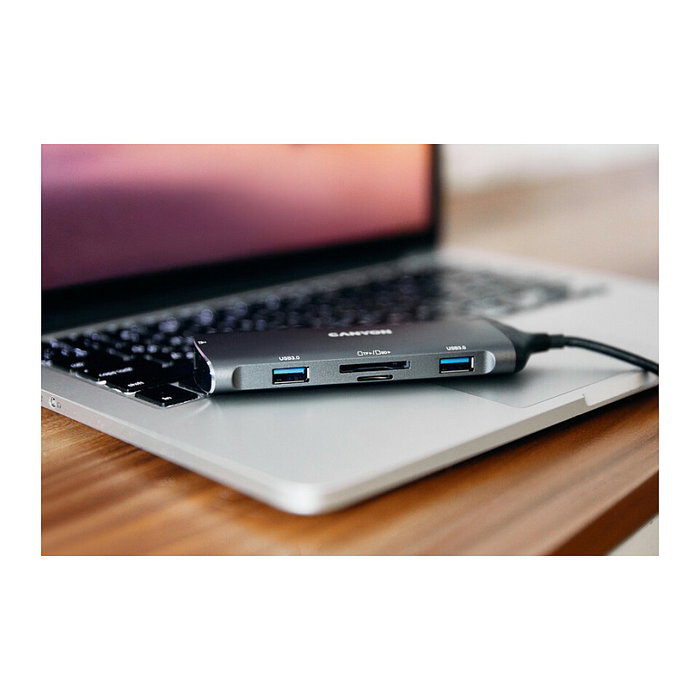 Canyon DS-15 Multiport Docking Station 8 en 1 con HDMI 4K y USB-C 100W Gris oscuro