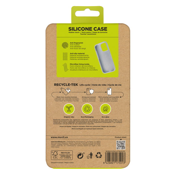 Muvit Funda Recycletek Liquid Silicone para Apple - Eco Sostenible, Certificada GRS, Textura Suave, Antihuellas, Forro Microfibra