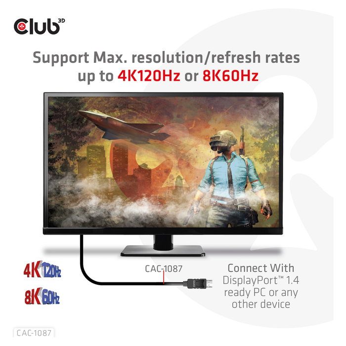 Club3D Cable DisplayPort 1.4 a HDMI 2.1 HDR Activo 8K60Hz 3m CAC-1087 Negro
