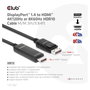 Club3D Cable DisplayPort 1.4 a HDMI 2.1 HDR Activo 8K60Hz 3m CAC-1087 Negro
