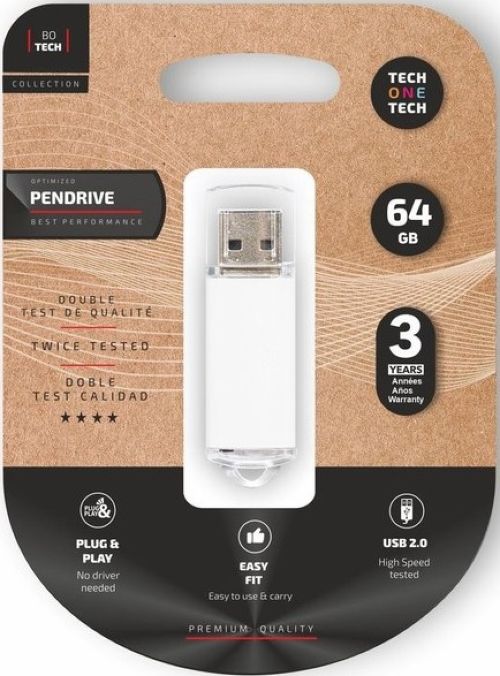 Tech One Tech Pendrive 64GB USB 2.0 Blanco TEC3007-64