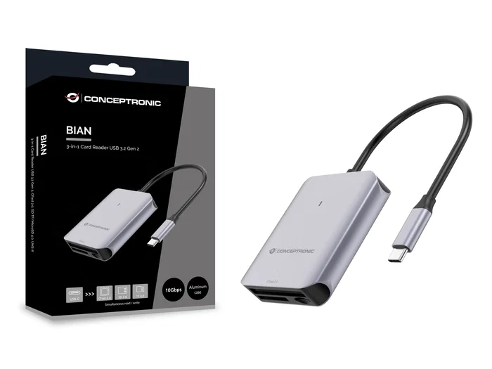 Conceptronic BIAN09G Lector de Tarjetas USB-C para CFast 2.0, SD y MicroSD