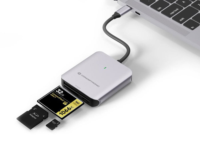 Conceptronic Lector de Tarjetas USB-C BIAN09G SD 4.0, MicroSD 4.0, CFast 2.0, USB 3.2 Gen 2, 10 Gbps