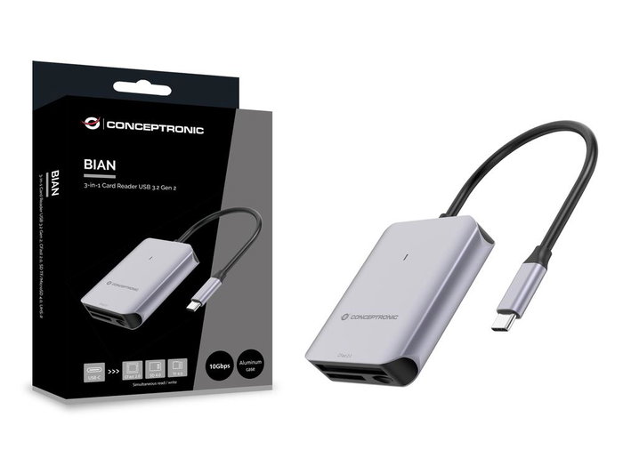 Conceptronic Lector de Tarjetas USB-C BIAN09G SD 4.0, MicroSD 4.0, CFast 2.0, USB 3.2 Gen 2, 10 Gbps