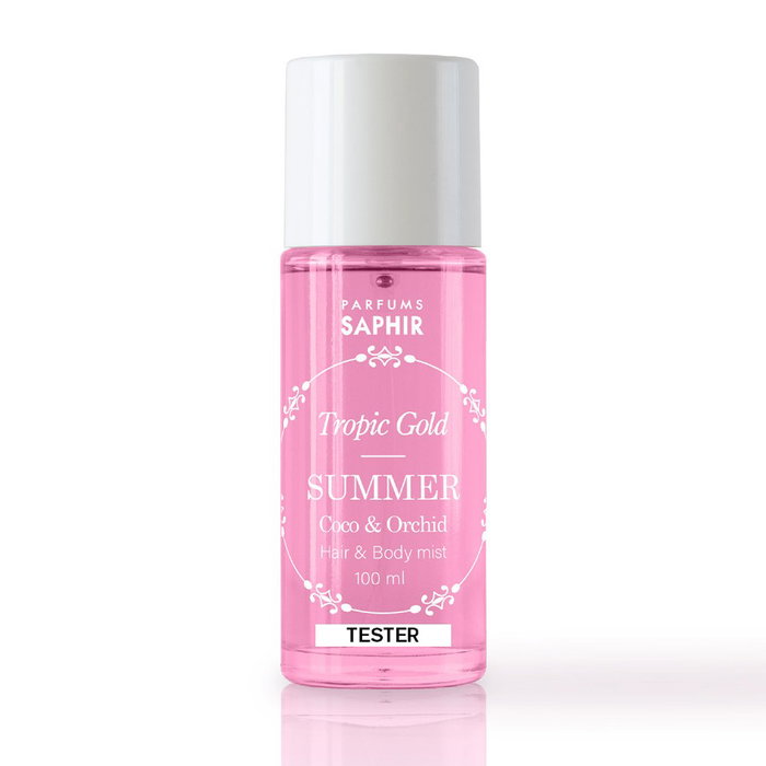 Saphir Bruma Perfumada Tester Summer Coco & Orquídea - Aroma Coco y Orquídea, Colección Tropic Gold, Cuerpo y Cabello, Spray, 100 ml Saphir Bruma Perfumada Tester Summer Coco & Orquídea - Aroma Coco y Orquídea, Colección Tropic Gold, Cuerpo y Cabello, Spray, 100 ml