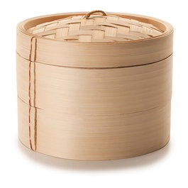 Ibili Vaporera de Bambú Ø26 cm con Tapa y 2 Bandejas para Cocinar al Vapor