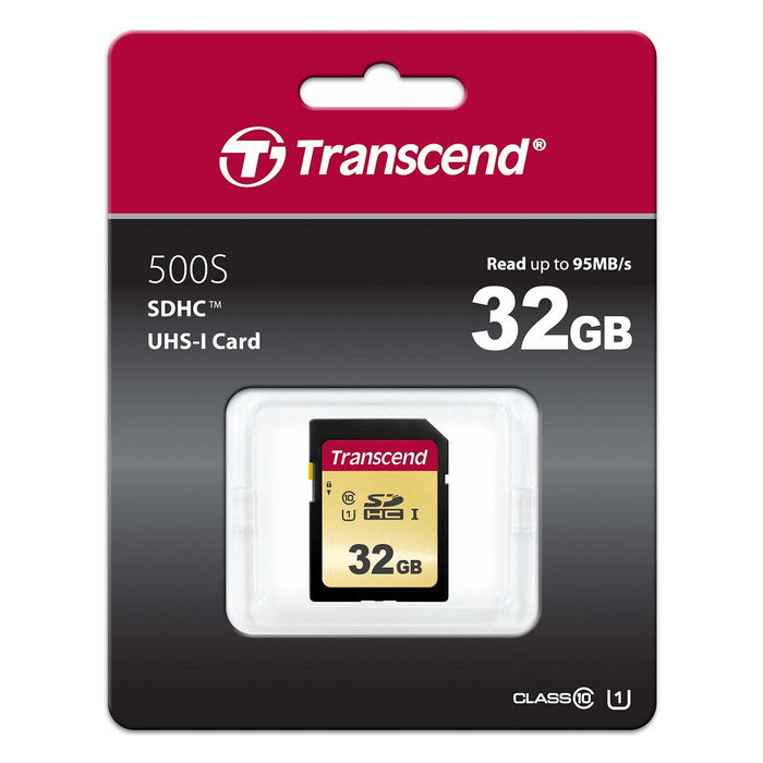 Transcend SDHC SDC500S Tarjeta de Memoria 32GB Clase 10 UHS-I, Velocidad 95MB/s Lectura / 60MB/s Escritura