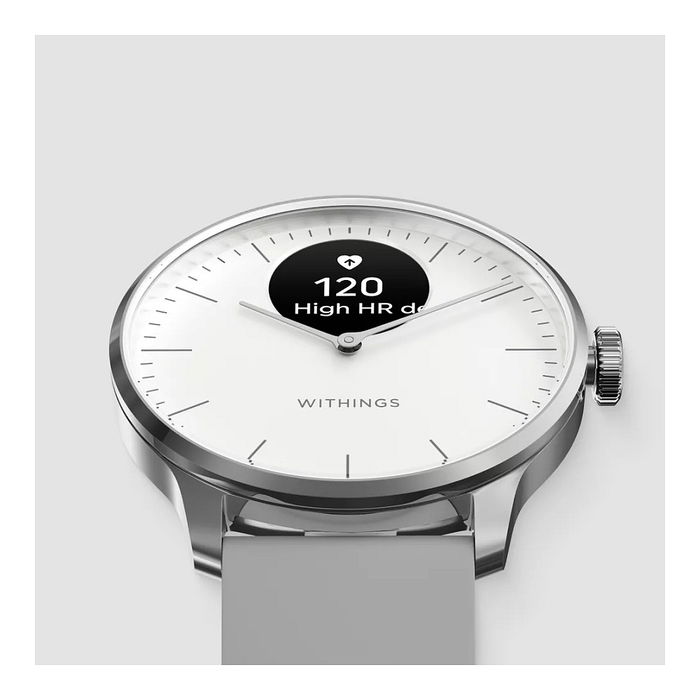 Withings ScanWatch Light Reloj Inteligente Híbrido OLED Oro 37 mm - Banda Fluoroelastómero Blanco, Monitor Cardíaco, Sueño, Resistencia al Agua 5 ATM, Batería 30 Días