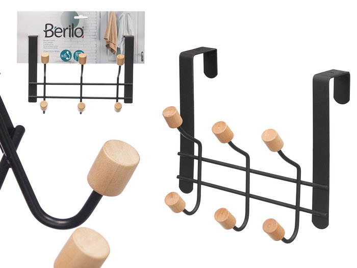 Berilo Percha 6 Pomos Puerta Negra Metal Madera 24 cm x 18 cm x 12.5 cm (Set de 12) Berilo Percha 6 Pomos Puerta Negra Metal Madera 24 cm x 18 cm x 12.5 cm (Set de 12)