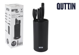Inde Set de 5 piezas Nero con cuchillos, tijeras y taco Naturaleza