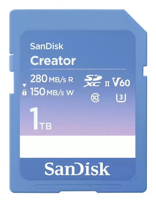 SanDisk Tarjeta de memoria SanDisk Creator SDXC UHS-II 1 TB, Clase 10, U3, V60, velocidad lectura 280 MB/s, escritura 150 MB/s, Azul